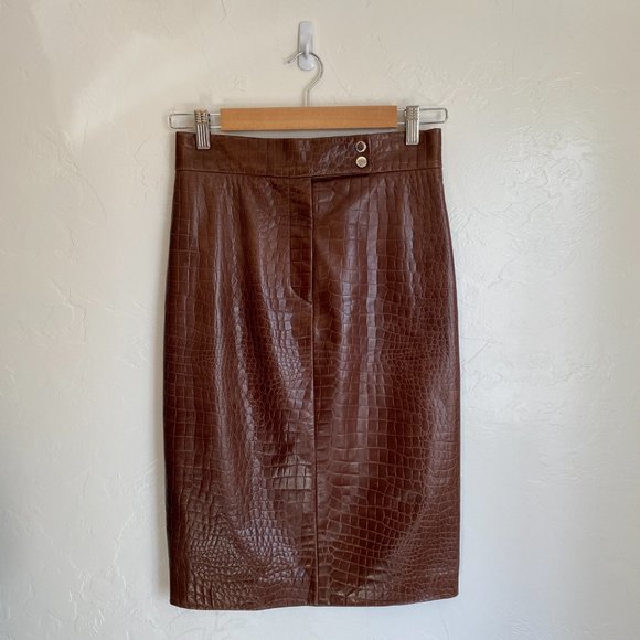 Ralph Lauren Vintage Black Label Croc Embossed Leather Skirt Union Made - Picture 2 of 10